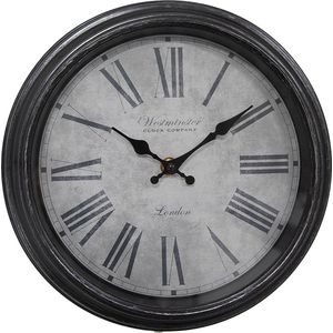 Clayre & Eef Wandklok Ø 25x4 cm Zwart Grijs Kunststof Glas Westminster Clock Company London Muurklok