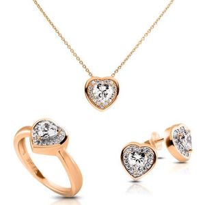 Diamonfire - Zilveren set Maat 18.5 - Ring, Collier, Oorbellen - Hart - Rose