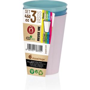 Juypal drinkbekers - 6x - pasteltinten - kunststof - 450 ml - herbruikbaar - BPA-vrij