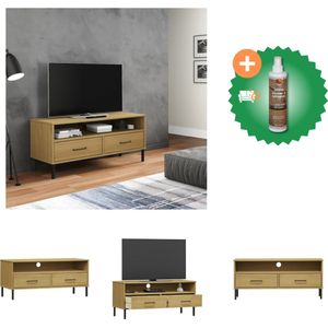 vidaXL Tv-meubel met metalen poten OSLO massief grenenhout bruin - Kast - Inclusief Houtreiniger en verfrisser
