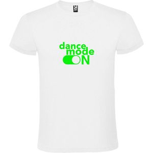 Wit T-Shirt met “ Dance Mode On “ afbeelding Neon Groen Size XS