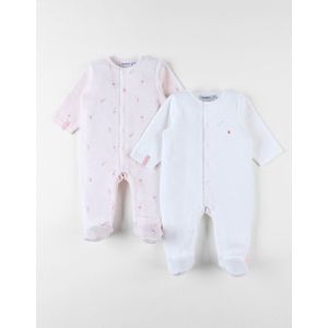 Noukie's - 2 Pack - Pyjama's - Meisjes - Fluweel - ecru , roze - 1 maand 56