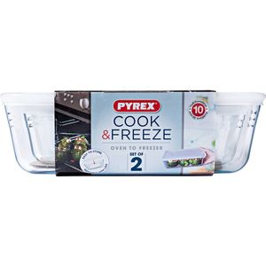 Pyrex - Cook & Freeze - Ovenschaal Met Deksel - Set van 2 Stuks - Glas - Transparant - 2.6L / 1.5L