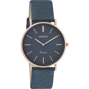 OOZOO Vintage series - rosé goudkleurige horloge met donker blauwe leren band - C20203 - Ø32