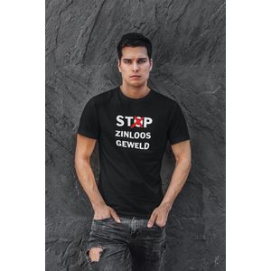 Stop zinloos geweld- Heren T-shirt- Zwart T-shirt Stop geweld. Maat L