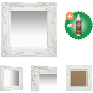 vidaXL Wandspiegel barok stijl 40x40 cm wit - Spiegel - Inclusief Houtreiniger en verfrisser