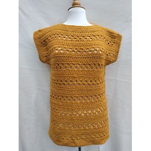 Handgemaakte trui korte mouw spencer in okergeel met glinsterdraad Maat M / L