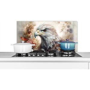 Spatscherm keuken 90x45 cm - Kookplaat achterwand Arend - Adelaar - Vogel - Bloemen - Natuur - Muurbeschermer - Spatwand fornuis - Hoogwaardig aluminium