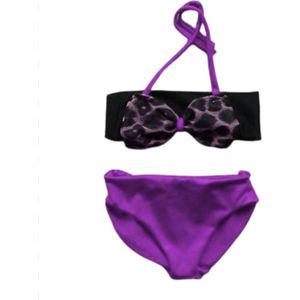 Maat 68 Bikini paars zwart panterprint strik badkleding baby en kind zwem kleding leopard tijgerprint
