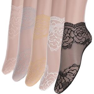 5 paar geplooide sokken voor dames, kant, kort, mesh, katoen, dun, doorschijnend, zomersokken, traditionele kostuums voor dames, meisjes Wit, Grijs, Roze, Zwart, beige One Size - Cyslmuk®