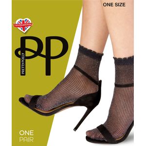 Pretty Polly Sokje - Sparkle Rib - Damessokje - Anklets - 1 Size - Zwart/Zilver