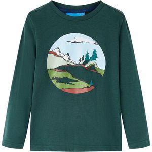 vidaXL - Kindershirt - met - lange - mouwen - 104 - donkergroen