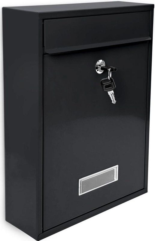 Relaxdays brievenbus muur - met slot - naambordje - 26,5 x 35 x 8,5 cm - klein - zwart