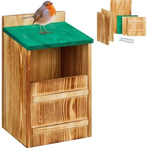 Relaxdays nestkast bouwpakket - halfopen - vogelhuis hout - invliegopenin: ca. 10x19 cm