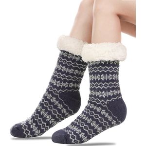 Vloer sokken - Warme Wintersokken - Sokken voor Binnen - Pantoffels voor bij de open haard - Warme Antislip Huissokken Volwassenen - Antislip Slippersokken voor- Dikke Pluche Sokken - Tapijtsokken - Thuis Sokken-Blauw grijs- mannen 40-45