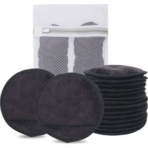 Herbruikbare Microvezel Make-up Remover Pads voor Gezicht, Ogen en Lippen - 14 Stuks Zwart