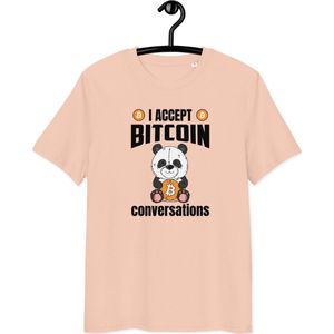 Bitcoin T-shirt - I Accept Bitcoin Conversations - Unisex - 100% Biologisch Katoen - Beige- Maat S | Bitcoin cadeau| Bitcoin T-shirt| Bitcoin Shirt| Bitcoin Merch| Bitcoin Merchandise| Bitcoin Kleding