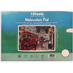 I Create A3 Aquarelblok 300 gsm - Koudgeperst Aquarelpapier - 15 Vellen voor Schilderen en Waterverftechnieken