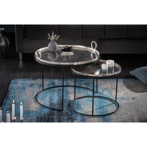 Elegante set van 2 DUO salontafels 62 cm zilver met afneembaar tafelblad Tafelblad: hoogwaardige metaal-aluminiumlegering