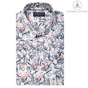 Chris Cayne overhemd korte mouwen - maat 4XL - valt kleiner - kleur wit/blauw/rood/oranje - geprint - met borstzak - digitale print - Katoen - button down kraag - grote maten - 1071