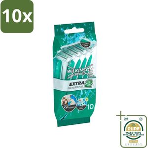 10 x Wilkinson - Wegwerpscheermesjes Extra II Sensitive - Voor Dagelijks Gebruik - 5 scheermesjes - Grootverpakking - Wegwerpscheermes - Scheermes - Gevoelige Huid - Dagelijks Scheren - Scherpe Mesjes