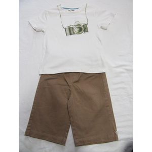 Noukie's - Kledingset - Jongen - T shirt - Creme met camera + bermuda beige - 18 maand 86