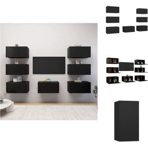 vidaXL Hangende televisiekastenset - Wandmeubelen - 30.5 x 30 x 60 cm - Zwarte spaanplaat - 7 x tv-meubel - Kast
