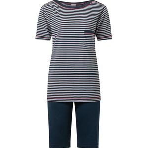 Lunatex - dames shortama 124194 met boothals - zomer pyjama - donkerblauw - maat M