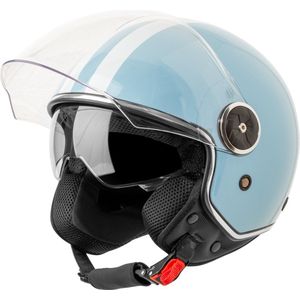 VINZ Arenas Jethelm met Zonnevizier | Scooterhelm voor Vrouwen | Motorhelm & Brommerhelm Dames | ECE 22.06 goedgekeurd | Lichtgewicht 1200 gram | Inclusief Opbergzak | Licht Blauw - L