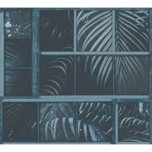 OUDE RAMEN MET PLAMBLAD BEHANG | Botanisch & Landelijk - blauw - A.S. Création Industrial