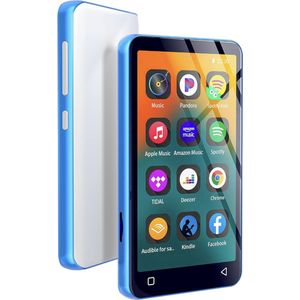 MP3-speler 80 GB met Bluetooth en WiFi, MP3-muziekspeler met Spotify, Amazon Music, Audible, Apple Music, 4 inch touchscreen, Android MP3-streaming (blauw-wit)