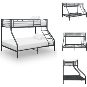 vidaXL Stapelbed - Metalen - Zwart - 152cm hoog - Boven- 97.5x210cm - Onder- 147.5x210cm - Geschikt voor 90x200cm/140x200cm matras - Inclusief veiligheidsrails en ladder - Montage vereist - Bed