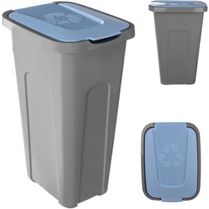 KADAX Vuilnisemmer voor afvalscheiding, 30 liter, robuuste afvalcontainer met luchtdicht klapdeksel, afvalcontainer voor afvalscheidingssysteem, afvalemmer van kunststof (1, blauw deksel)