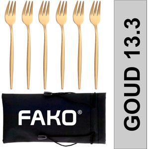 Fako Bijoux® - Gebaksvork / Dessertvork Smal - 13cm - Goud - 6 Stuks