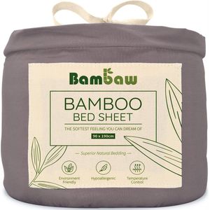 Bambaw Luxe Bamboe 1-Persoons Hoeslaken 90x190cm – Ultra ademende stof – Hypoallergeen – Beddengoed - Donkergrijs