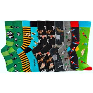 Voordeelbundel herensokken 42-47 | 10 paar | Grappige sokken | Vrolijke sokken | Happy socks printjes | Thema's: 5 x Dieren