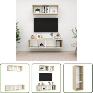 The Living Store Televisiewandmeubelset - N - v - t - TV-meubels - 37 x 37 x 107 cm - 37 x 37 x 142.5 cm - Kleur- wit en sonoma eiken - Materiaal- spaanplaat - Montage vereist