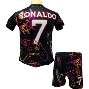 Ronaldo Al Nassr Voetbalshirt en Broekje - Gaming Voetbaltenue Zwart - Maat 128