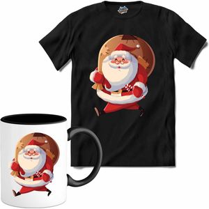 Kerstman - T-Shirt met mok - Heren - Zwart - Maat XXL