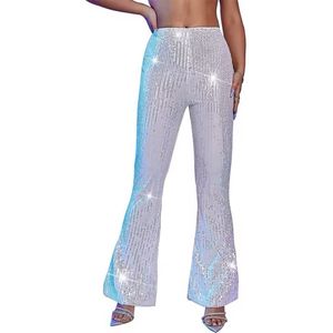 Glitter Legging Zilver - Dames Broek Wit - Feest - Party - Glanzend