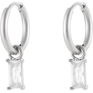 Oorbellen langwerpige steen - zilver/wit