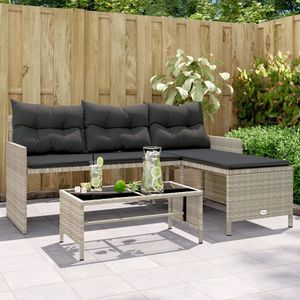 vidaXL Tuinbank met tafel - L-vormig - Poly rattan - Lichtgrijs Tuinbank - Lounge Set - Outdoor Furniture - PE-rattan - Grijs - Comfort - Balkonset