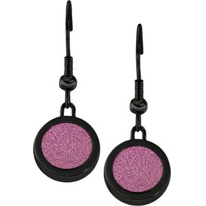 Quiges RVS Schroefsysteem Oorhangers Oorbellen Zwart met Verwisselbare Glitter Roze Mini Munt Set - ECOS277
