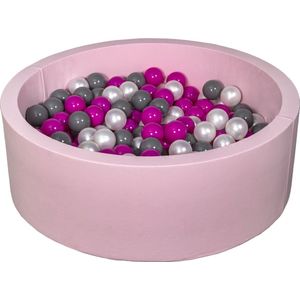 Ballenbad rond - roze - 90x30 cm - met 200 parelmoer, fuchsia en grijze ballen