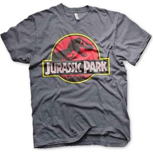 Jurassic Park Heren Tshirt -M- Distressed Logo Grijs
