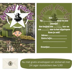 Uitnodiging kinderfeestje - Kinderfeest - Uitnodigingen - Verjaardag - Inclusief enveloppen - Eigen design en print - Wenskaart - Leger - 20 stuks - A6