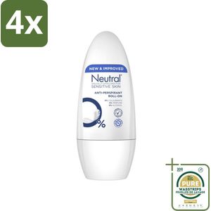 Neutral - Deodorant Roller - Gevoelige Huid - Anti-perspirant - 0% Parfum, Kleurstof & Alcohol - 50 ml - Voordeelverpakking - 4 stuks - Gevoelige huid - Biologisch afbreekbaar