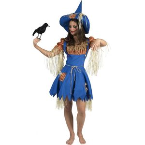 Funny Fashion - Monster & Griezel Kostuum - Vogelverschrikker Dame Hannah - Vrouw - Blauw, Oranje - Maat 36-38 - Halloween - Verkleedkleding