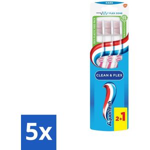 5 x Aquafresh Tandenborstel Clean & Flex Hard 3 stuks per verpakking - Tandenborstel - Tandenborstel Hard - Tandenborstel Bescherming - Tandenborstel Flex - Tandenborstel Grondig Reinigen