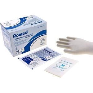 Romed 50 paar latex handschoenen steriel Large - Wit - Steriel verpakt per paar - poedervrij